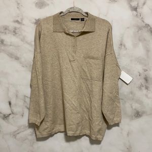 RDI Cream Light Tan Long Sleeve Knit Polo Shirt